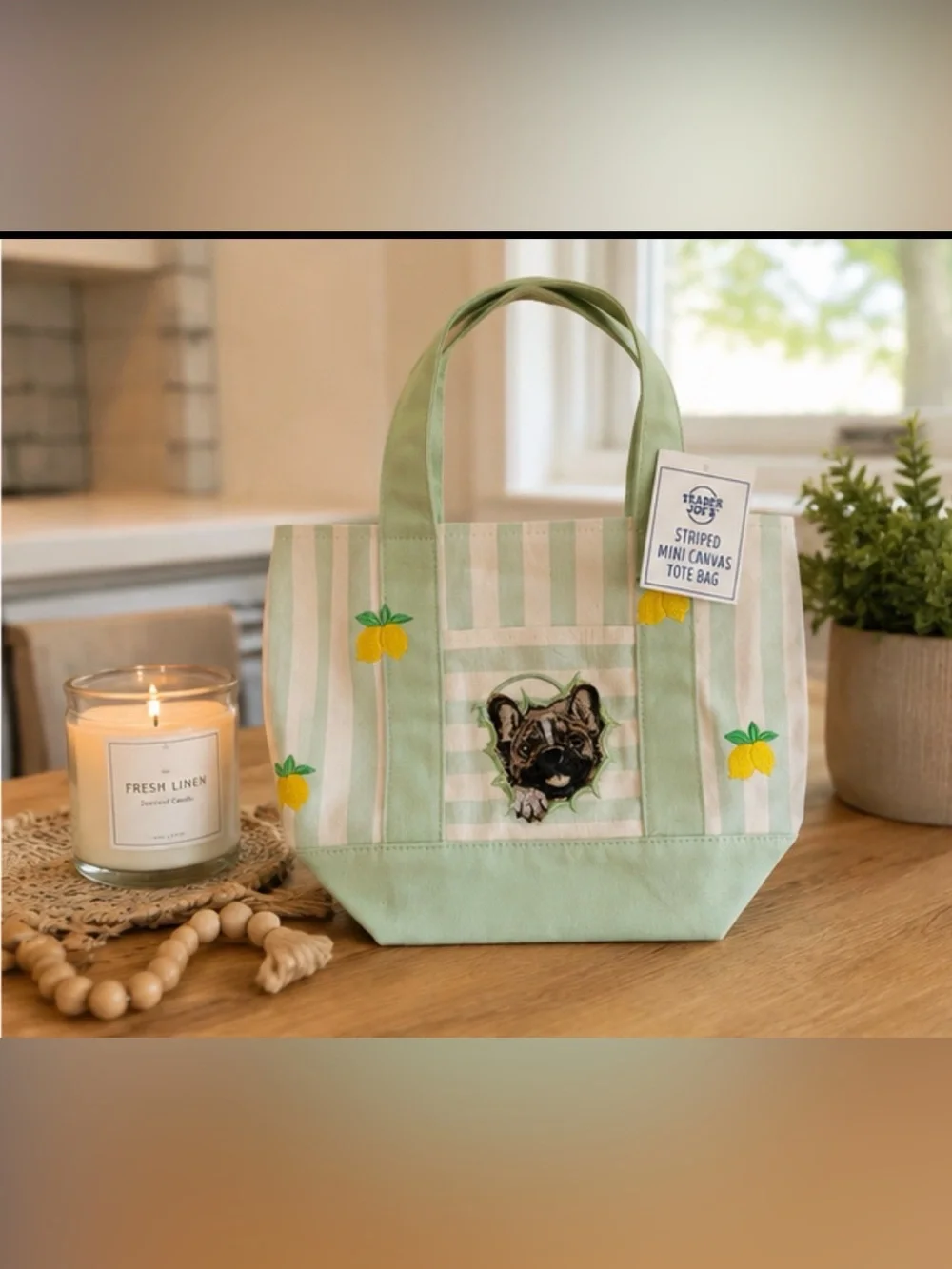 💚 Trader Joe’s mini Tote with With Custom  embroidery